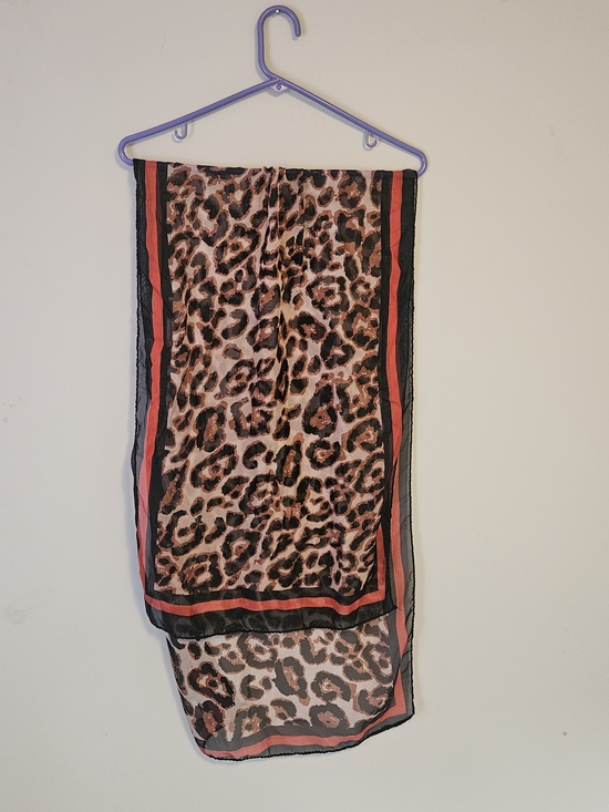 Accessories - Leopard Print Sheer Scarf with Coral Trim